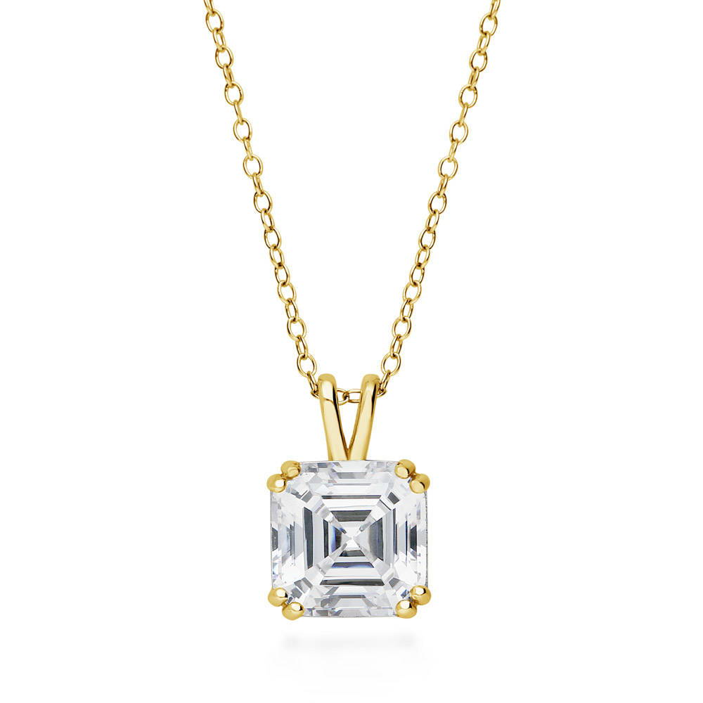 Solitaire 3ct Asscher CZ Necklace in Gold Flashed Sterling Silver