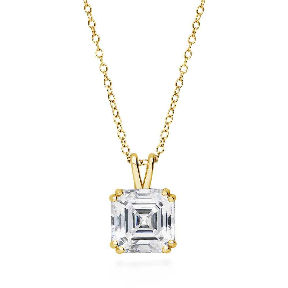 Solitaire 6ct Asscher CZ Pendant Necklace in Sterling Silver, 2 Piece, 4 of 15