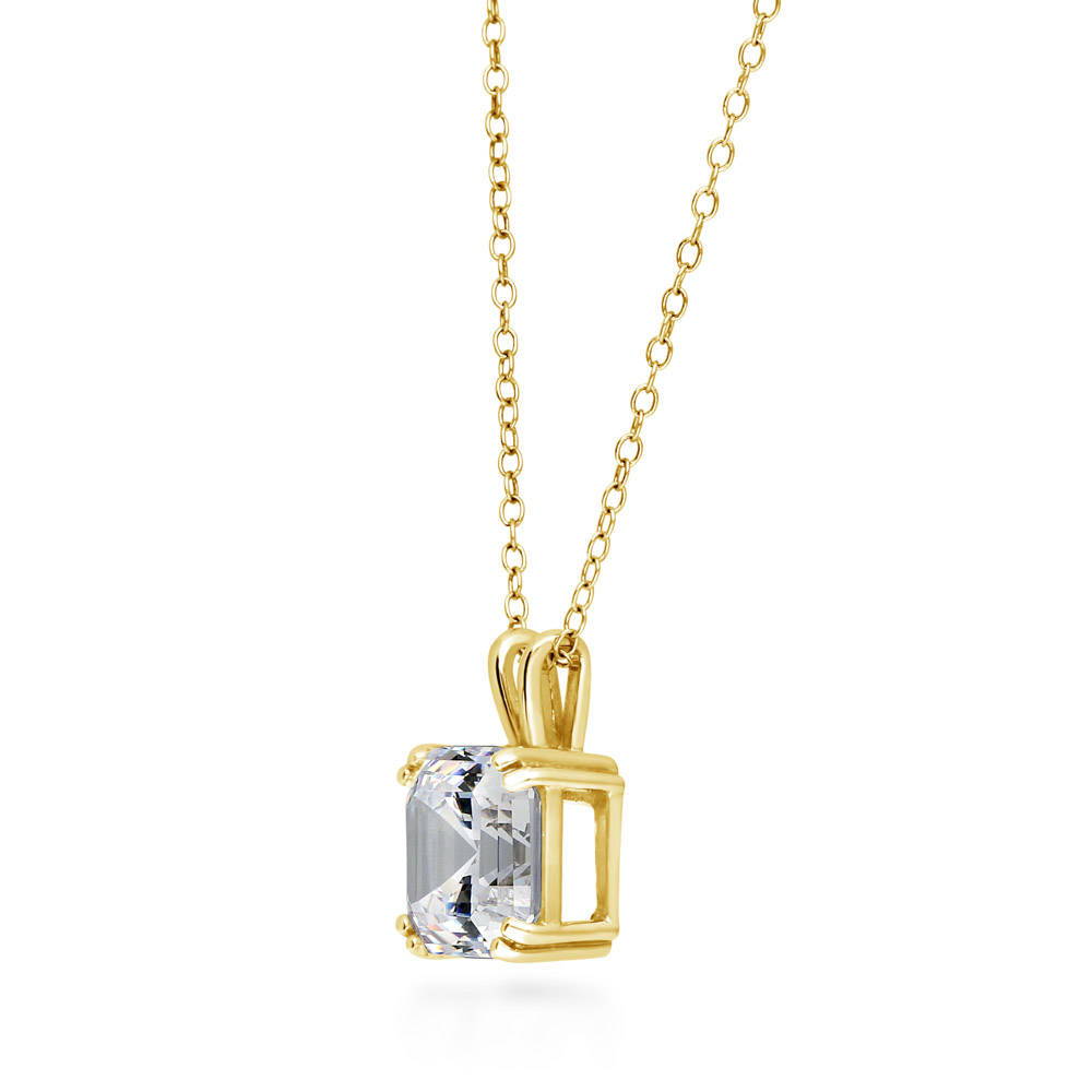 Front view of Solitaire 3ct Asscher CZ Necklace in Gold Flashed Sterling Silver