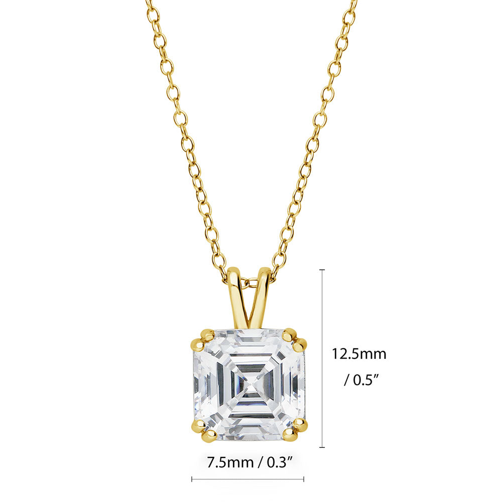 Angle view of Solitaire 3ct Asscher CZ Necklace in Gold Flashed Sterling Silver