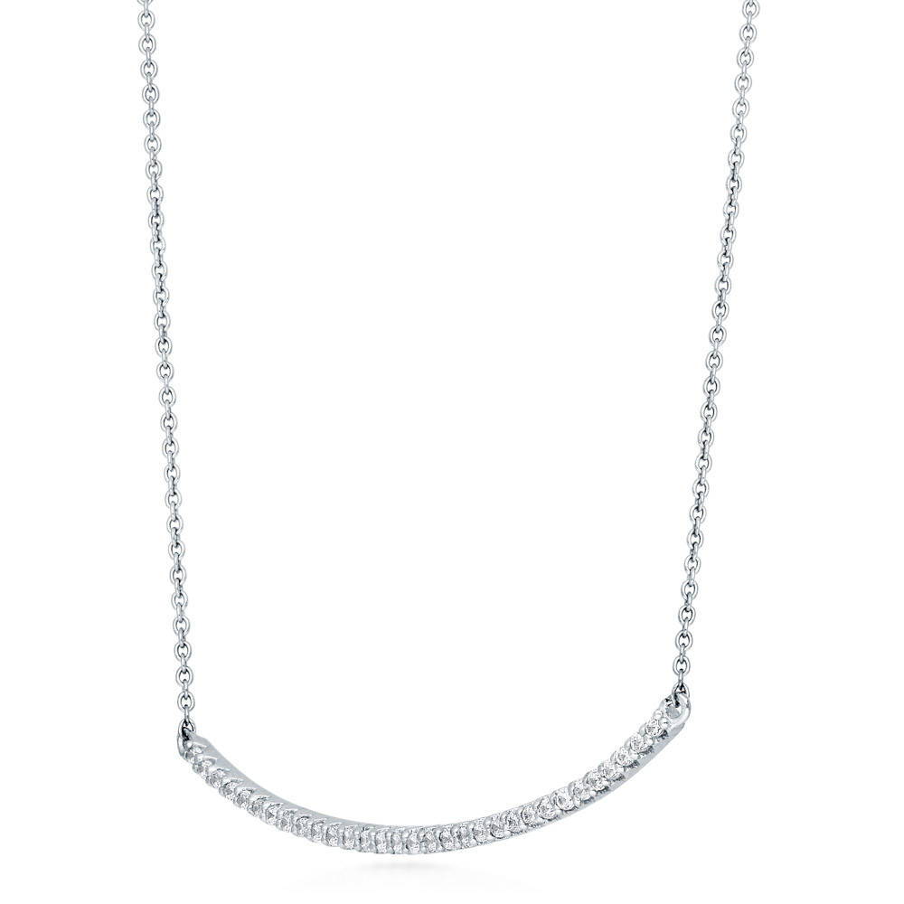 Front view of Bar CZ Pendant Necklace in Sterling Silver