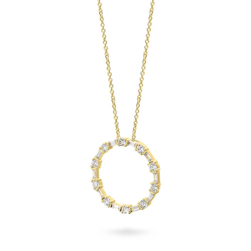 Front view of Open Circle CZ Pendant Necklace in Gold Flashed Sterling Silver