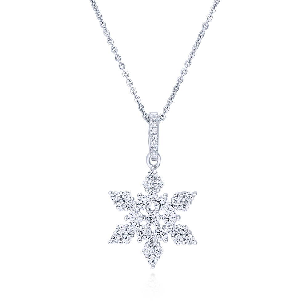 Snowflake CZ Pendant Necklace in Sterling Silver