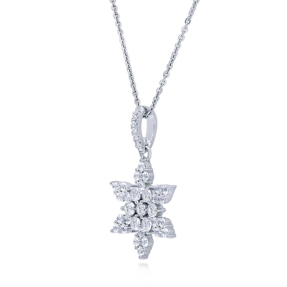 Front view of Snowflake CZ Pendant Necklace in Sterling Silver