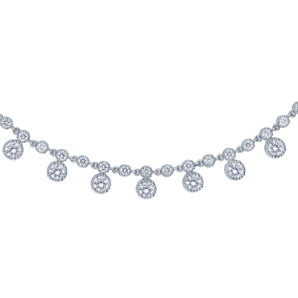 Front view of CZ Statement Necklace in Silver-Tone