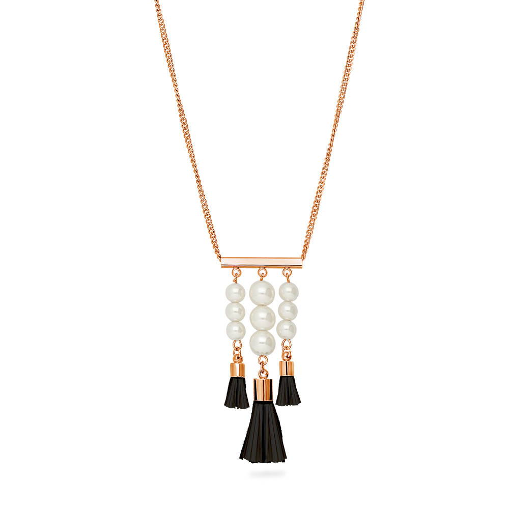 Tassel Imitation Pearl Statement Necklace in Rose Gold-Tone, 1 of 5