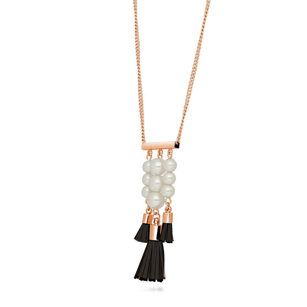 Tassel Imitation Pearl Statement Necklace in Rose Gold-Tone, 3 of 5