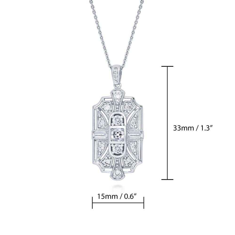 Angle view of Art Deco Milgrain CZ Pendant Necklace in Sterling Silver