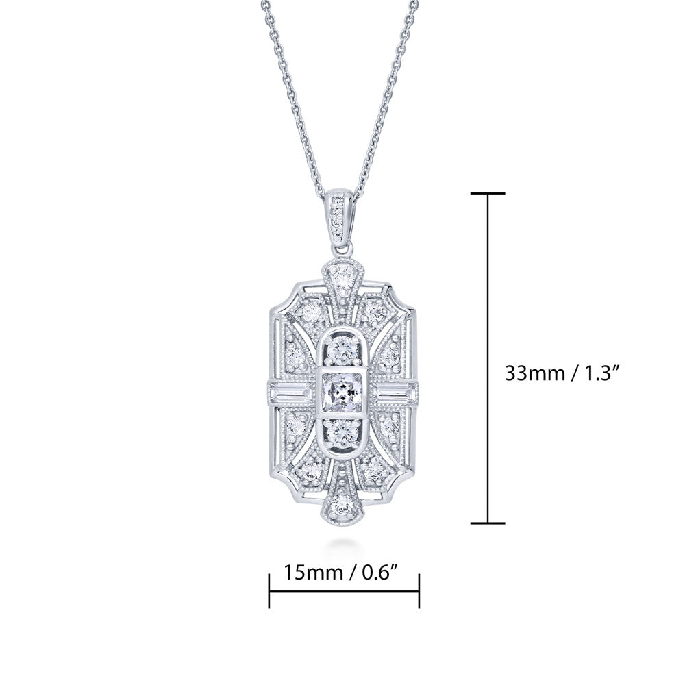 Art Deco Milgrain CZ Necklace in Sterling Silver