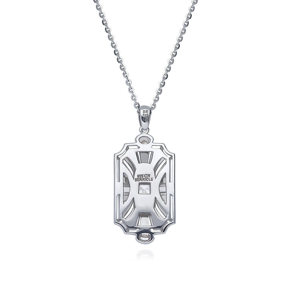 Alternate view of Art Deco Milgrain CZ Pendant Necklace in Sterling Silver