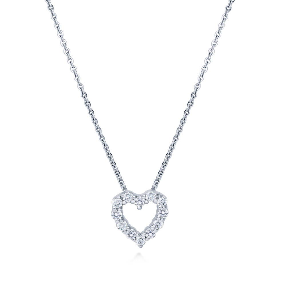 Open Heart CZ Pendant Necklace in Sterling Silver, 1 of 7