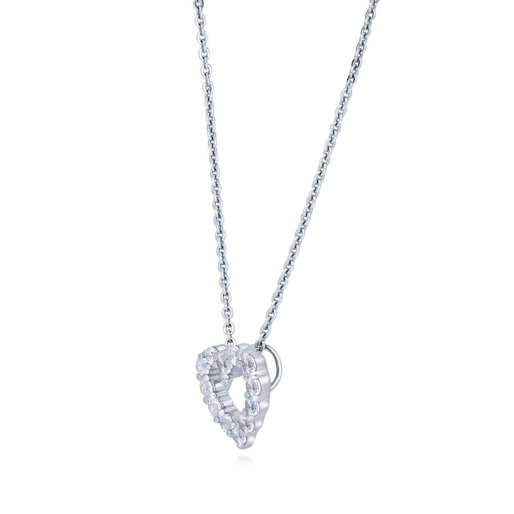 Front view of Open Heart CZ Pendant Necklace in Sterling Silver