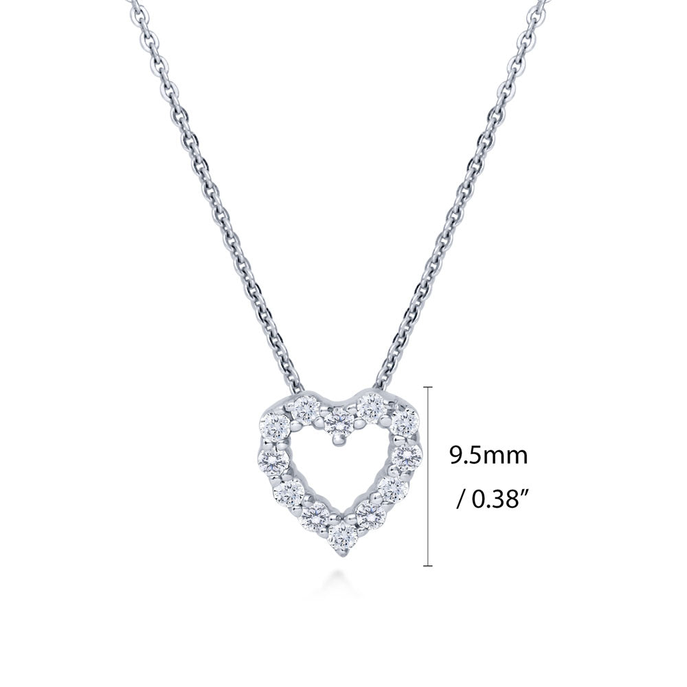 Angle view of Open Heart CZ Pendant Necklace in Sterling Silver