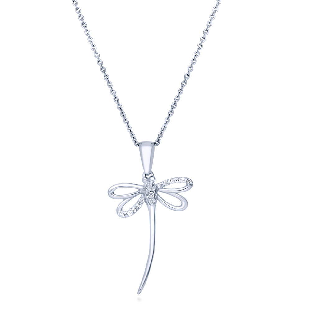 Dragonfly CZ Pendant Necklace in Sterling Silver