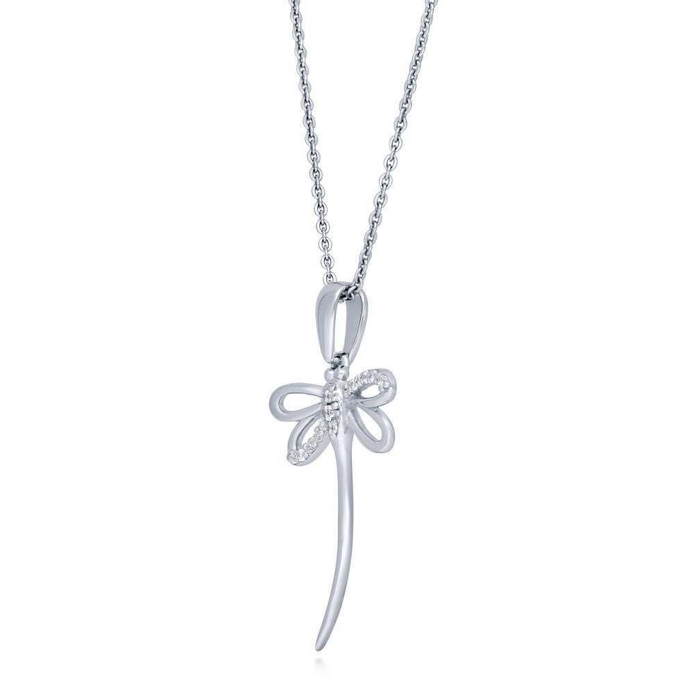 Dragonfly CZ Pendant Necklace in Sterling Silver