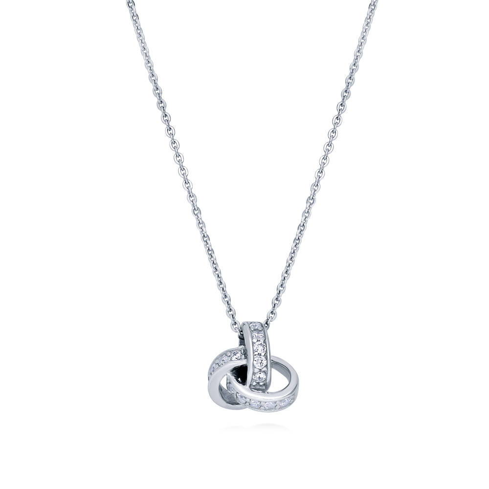 Love Knot CZ Pendant Necklace in Sterling Silver, 1 of 9