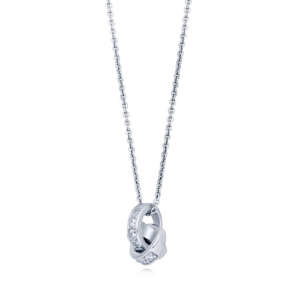 Love Knot CZ Pendant Necklace in Sterling Silver