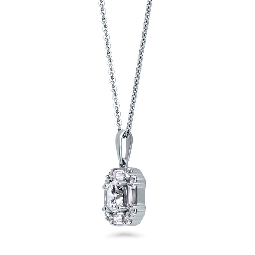 Front view of Halo Art Deco Round CZ Pendant Necklace in Sterling Silver