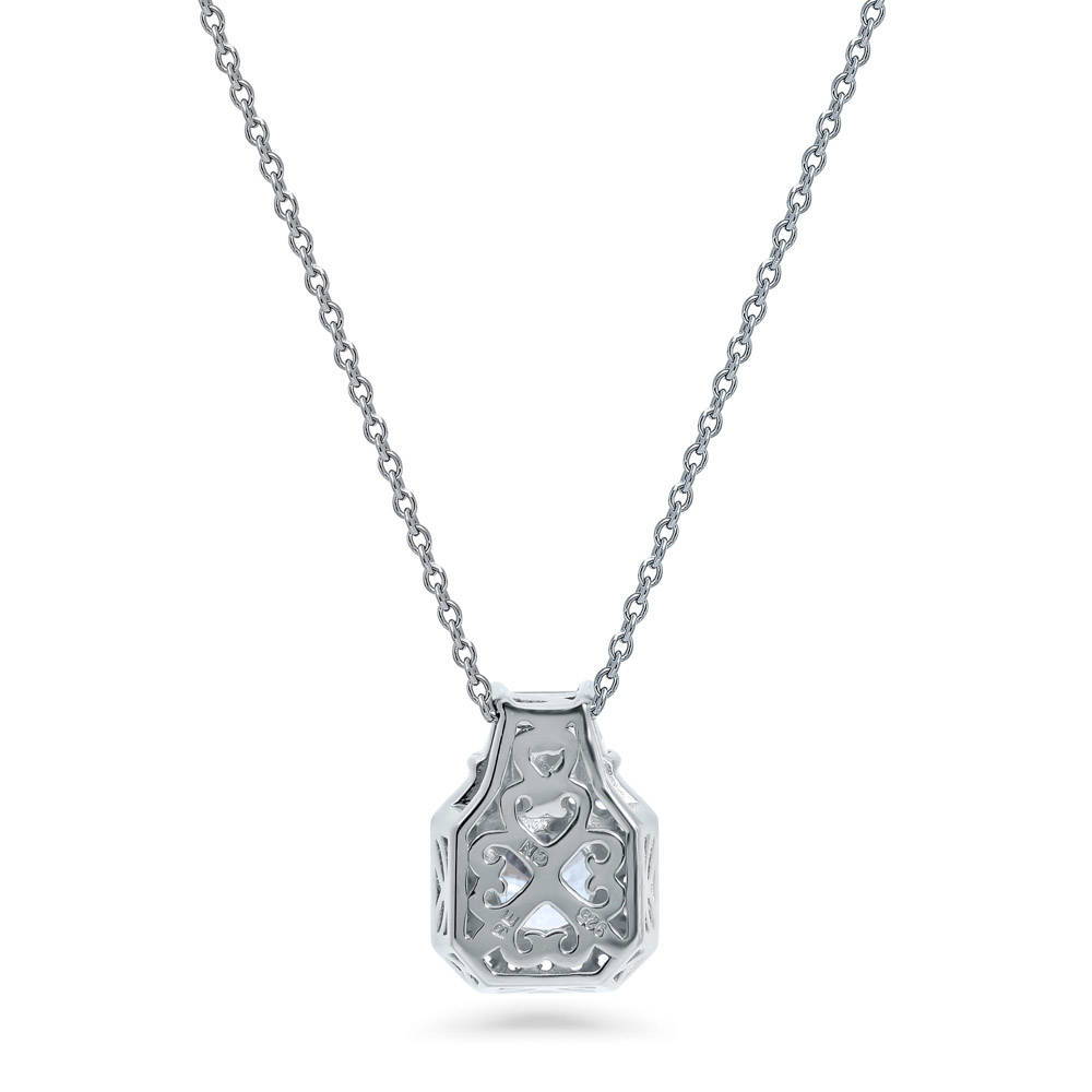 Halo Art Deco Round CZ Pendant Necklace in Sterling Silver