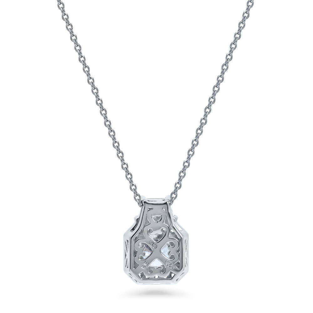 Angle view of Halo Art Deco Round CZ Pendant Necklace in Sterling Silver, 4 of 6