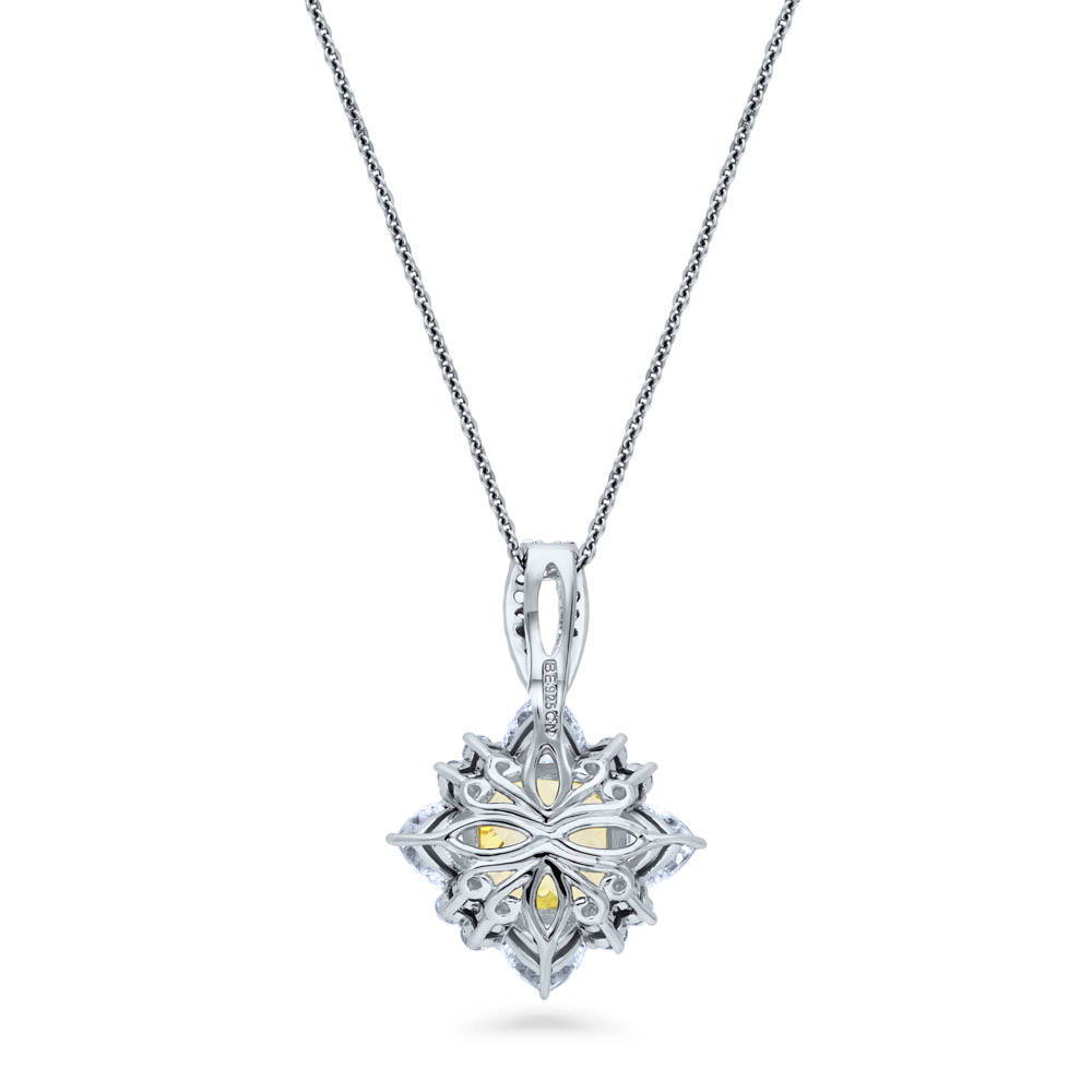 Angle view of Halo Flower Canary Cushion CZ Necklace in Sterling Silver