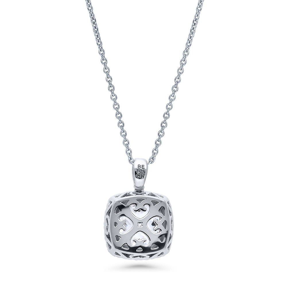 Angle view of Halo Cushion CZ Pendant Necklace in Sterling Silver