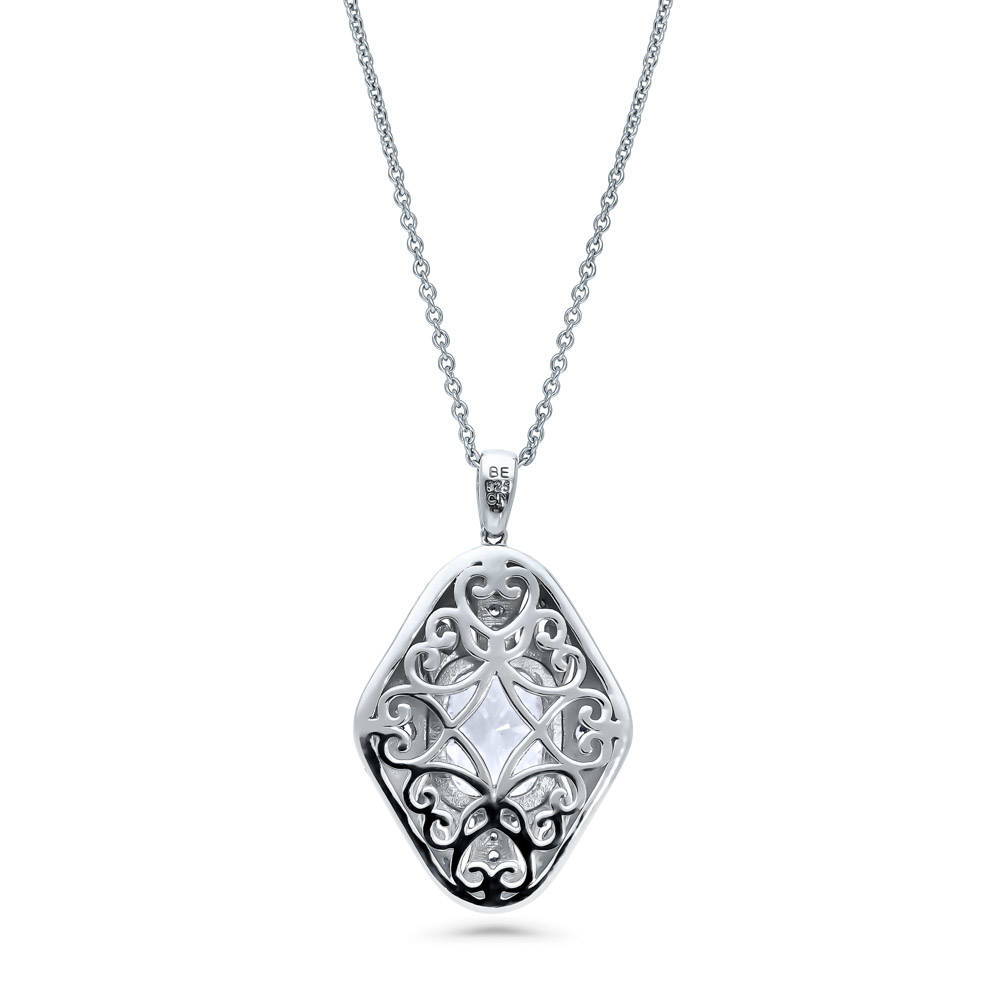 Art Deco Filigree CZ Pendant Necklace in Sterling Silver