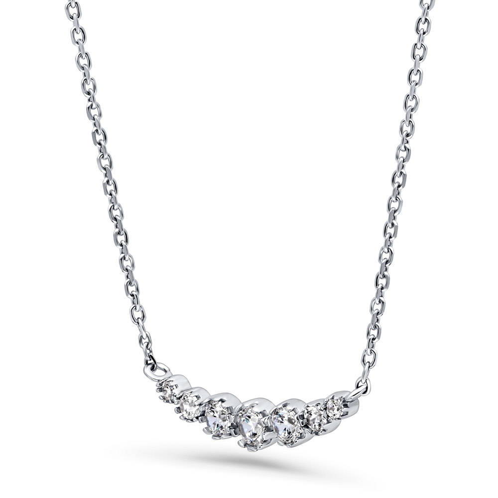 Front view of Bar Bubble Bezel Set CZ Pendant Necklace in Sterling Silver, 2 Piece