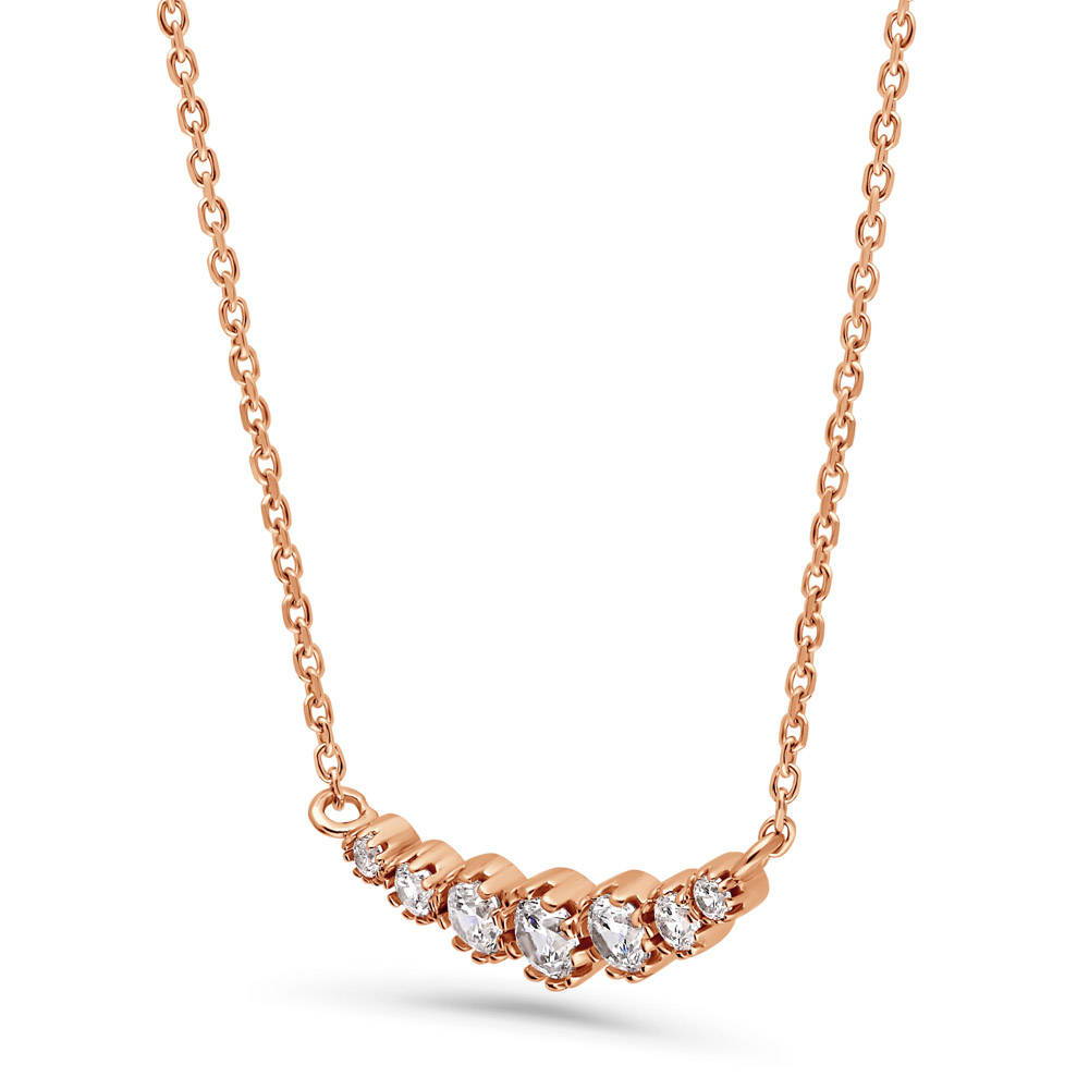 Front view of Graduated Bubble CZ Necklace in Rose Gold Flashed Sterling Silver