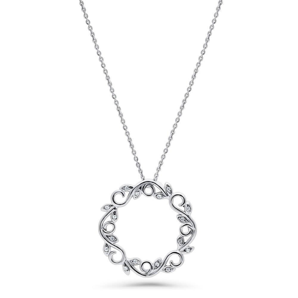 Leaf Filigree CZ Pendant Necklace in Sterling Silver