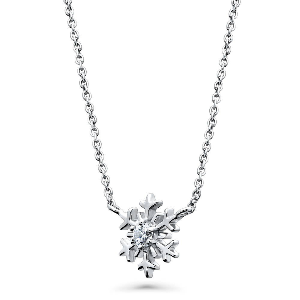 Front view of Snowflake CZ Pendant Necklace in Sterling Silver