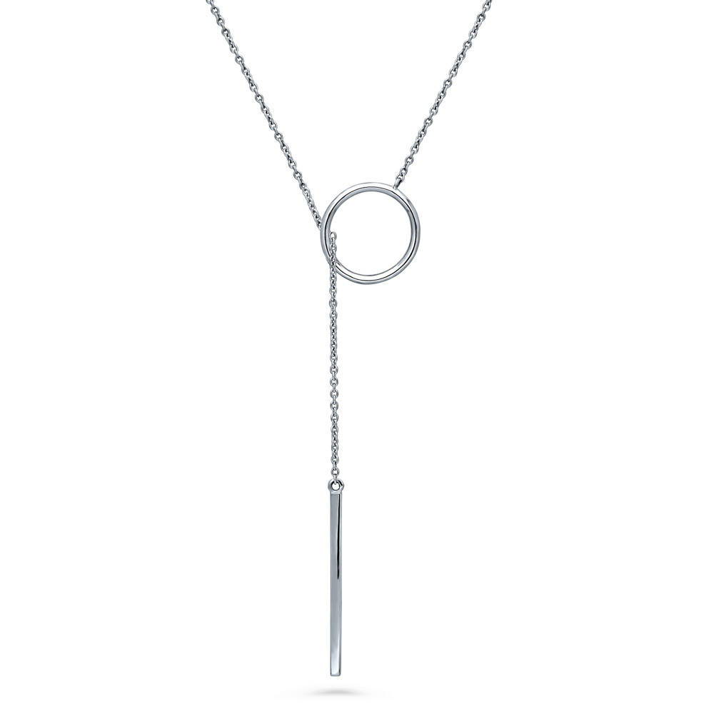 Open Circle Bar Lariat Necklace in Sterling Silver, 1 of 6