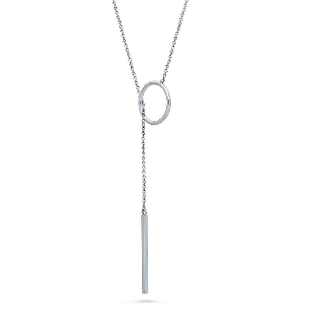 Front view of Open Circle Bar Lariat Necklace in Sterling Silver
