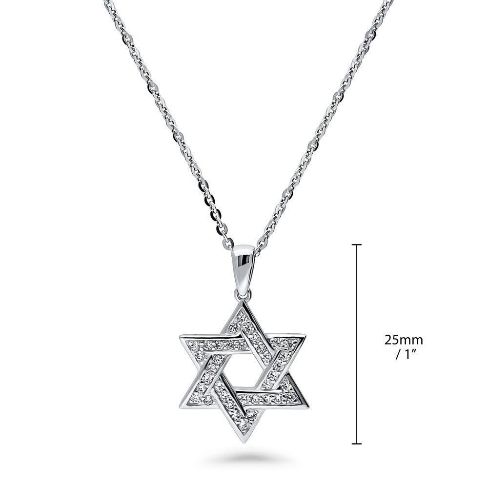 Angle view of Star of David CZ Pendant Necklace in Sterling Silver