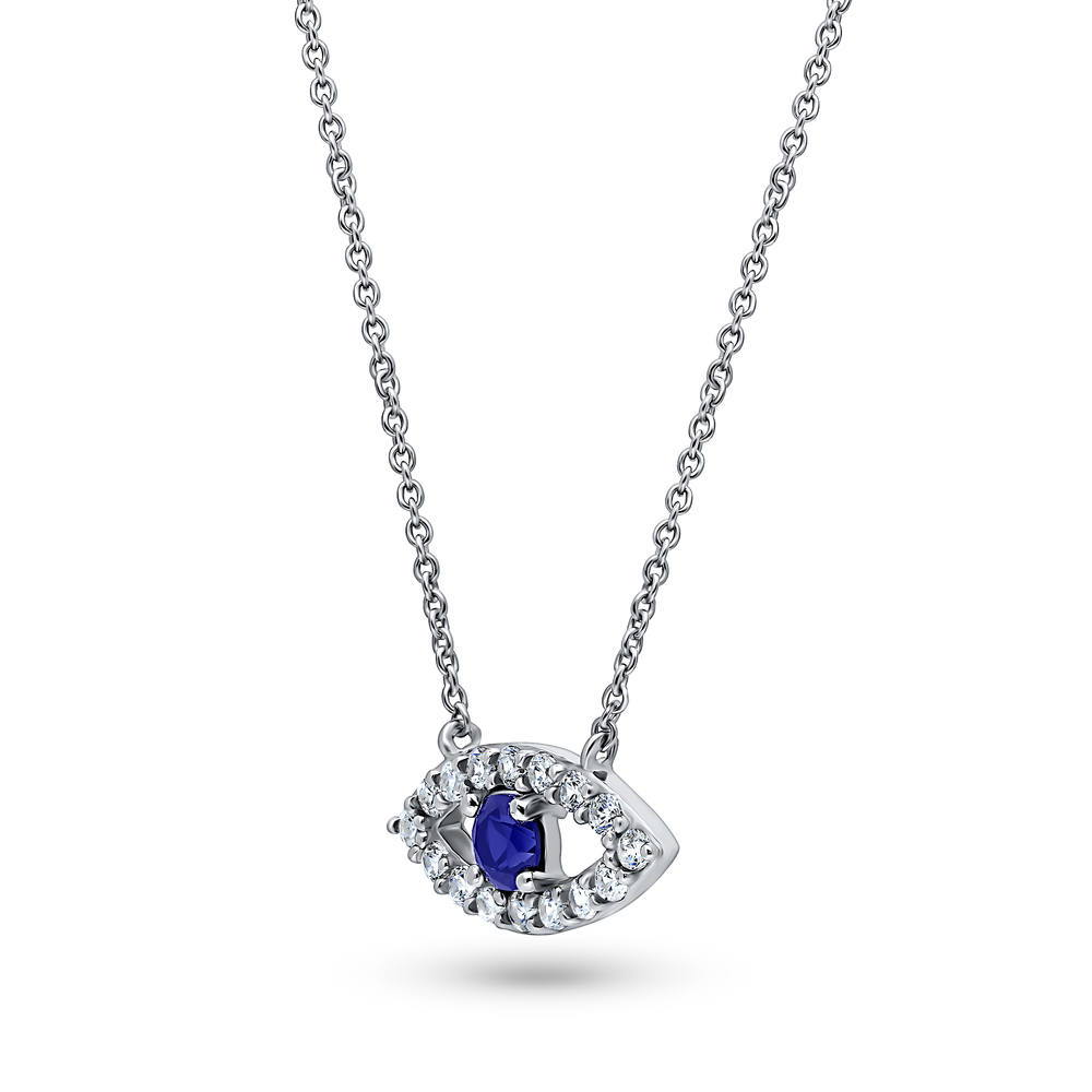 Front view of Evil Eye CZ Chain Necklace in Sterling Silver, 2 Piece
