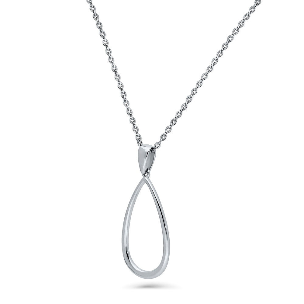 Front view of Teardrop Pendant Necklace in Sterling Silver