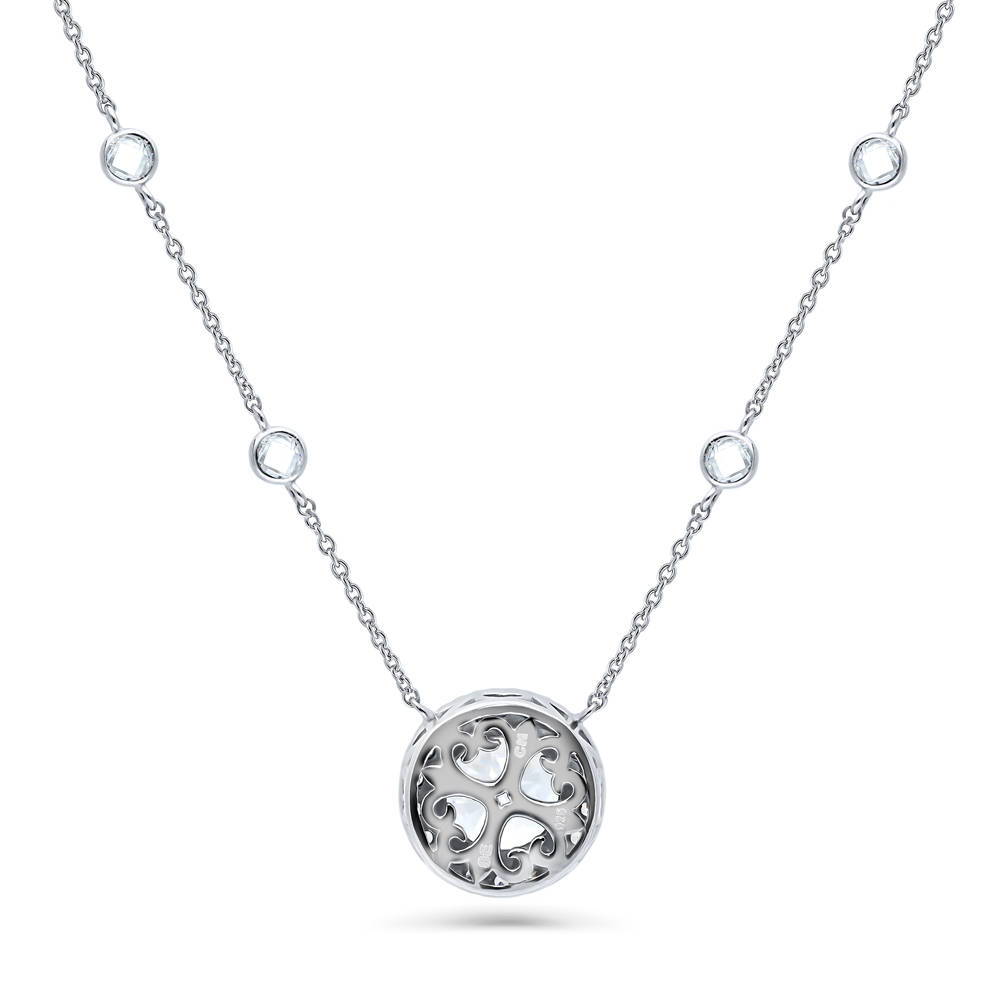 Angle view of Halo Round CZ Statement Pendant Necklace in Sterling Silver
