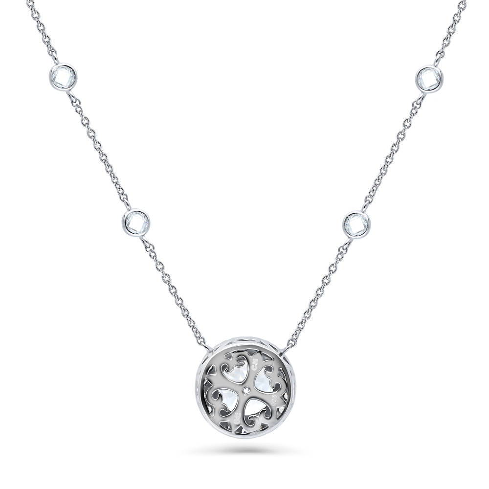 Halo Round CZ Statement Pendant Necklace in Sterling Silver