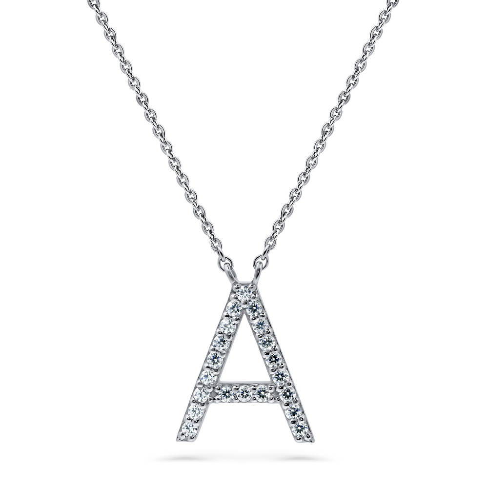 Initial Letter CZ Necklace in Sterling Silver, A