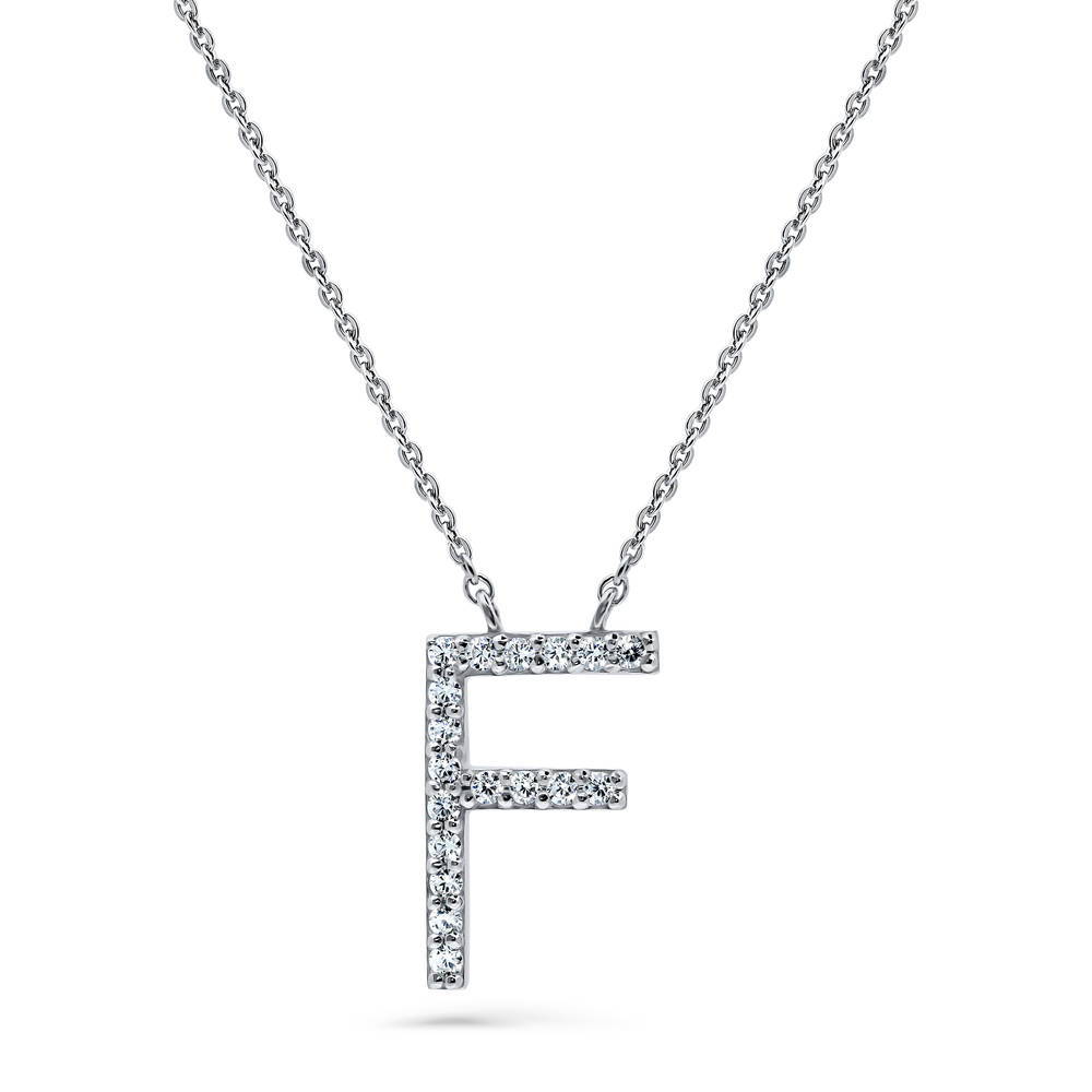 Initial Letter CZ Necklace in Sterling Silver, F