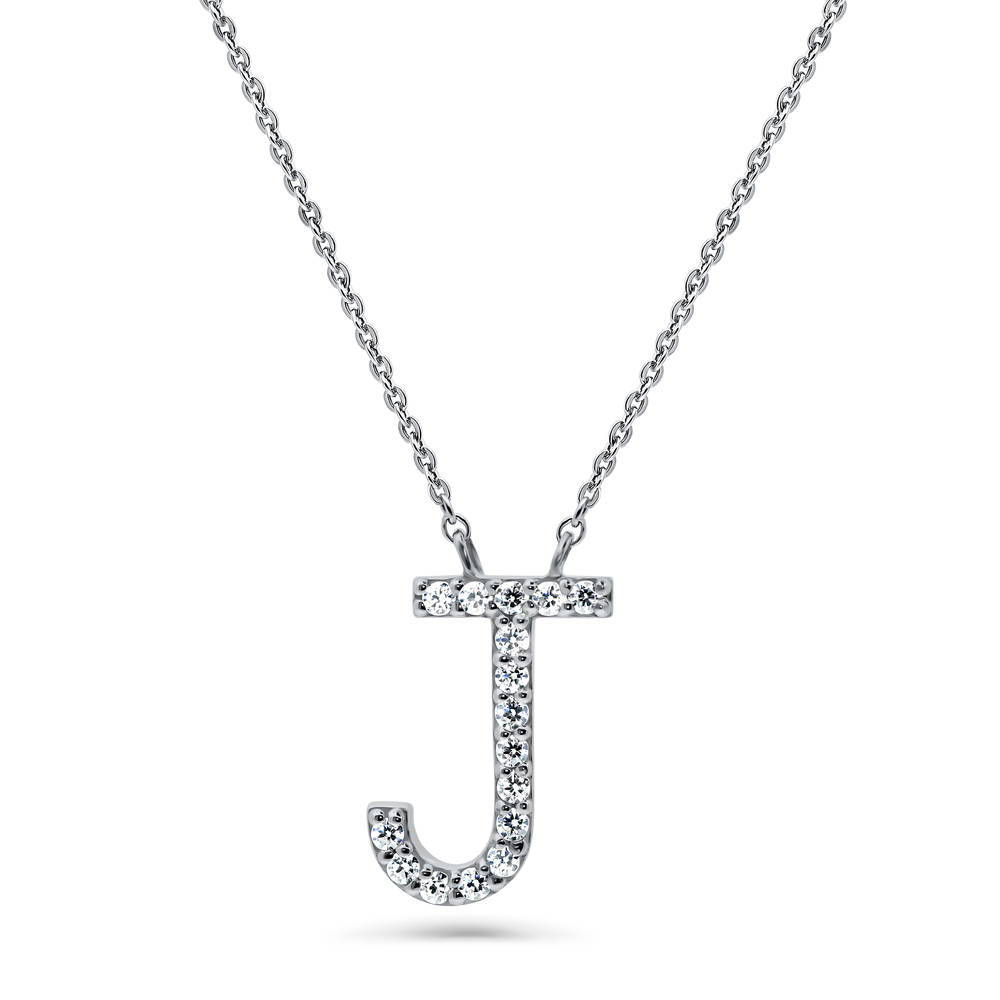 Initial Letter CZ Pendant Necklace in Sterling Silver