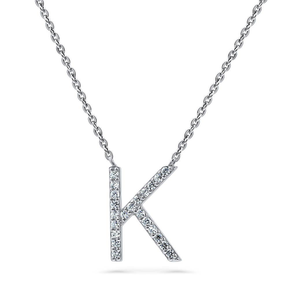 Initial Letter CZ Pendant Necklace in Sterling Silver