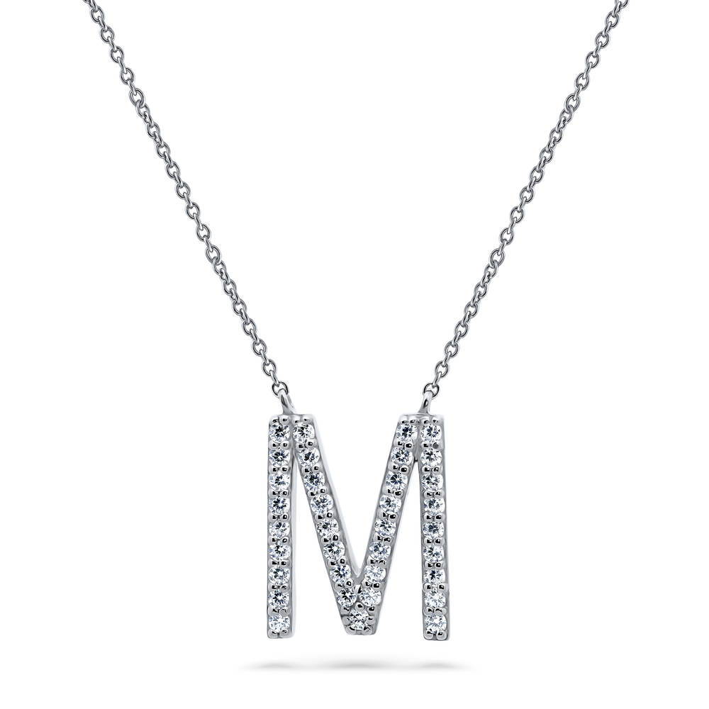 Initial Letter CZ Pendant Necklace in Sterling Silver