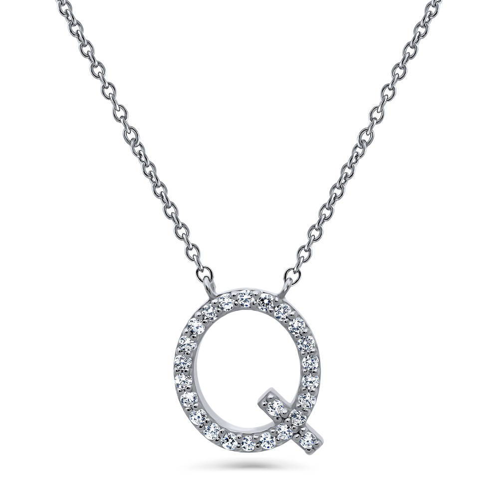 Initial Letter CZ Pendant Necklace in Sterling Silver