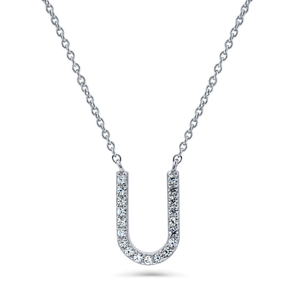 Initial Letter CZ Pendant Necklace in Sterling Silver