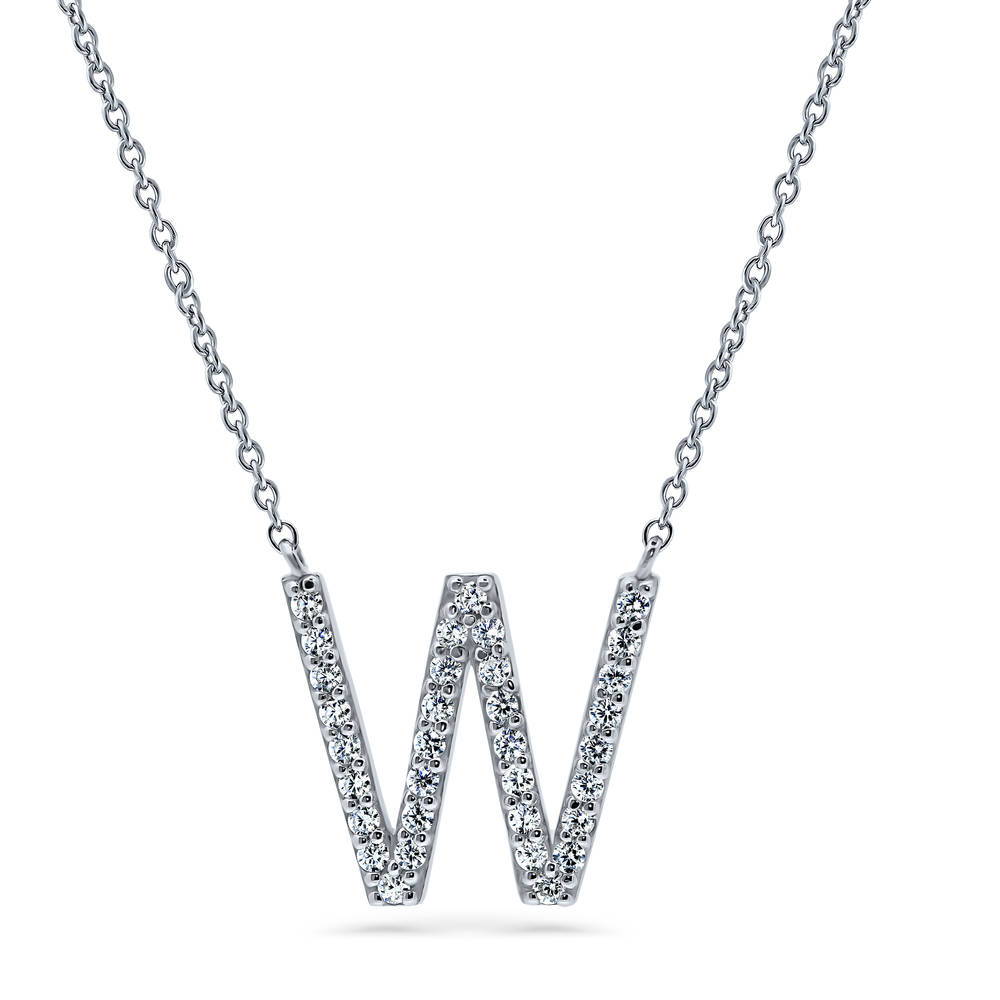 Initial Letter CZ Pendant Necklace in Sterling Silver