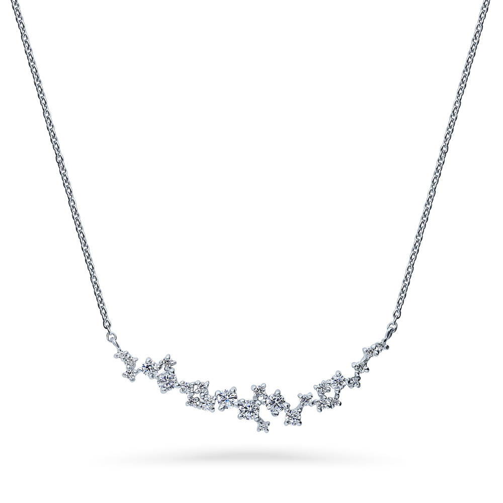Cluster Bar CZ Necklace and Earrings in Sterling Silver