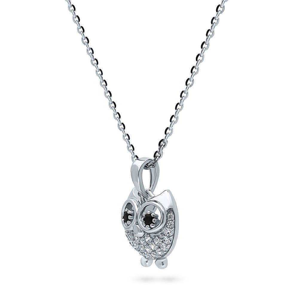 Owl CZ Pendant Necklace in Sterling Silver