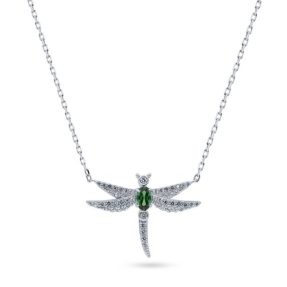 Dragonfly CZ Pendant Necklace in Sterling Silver