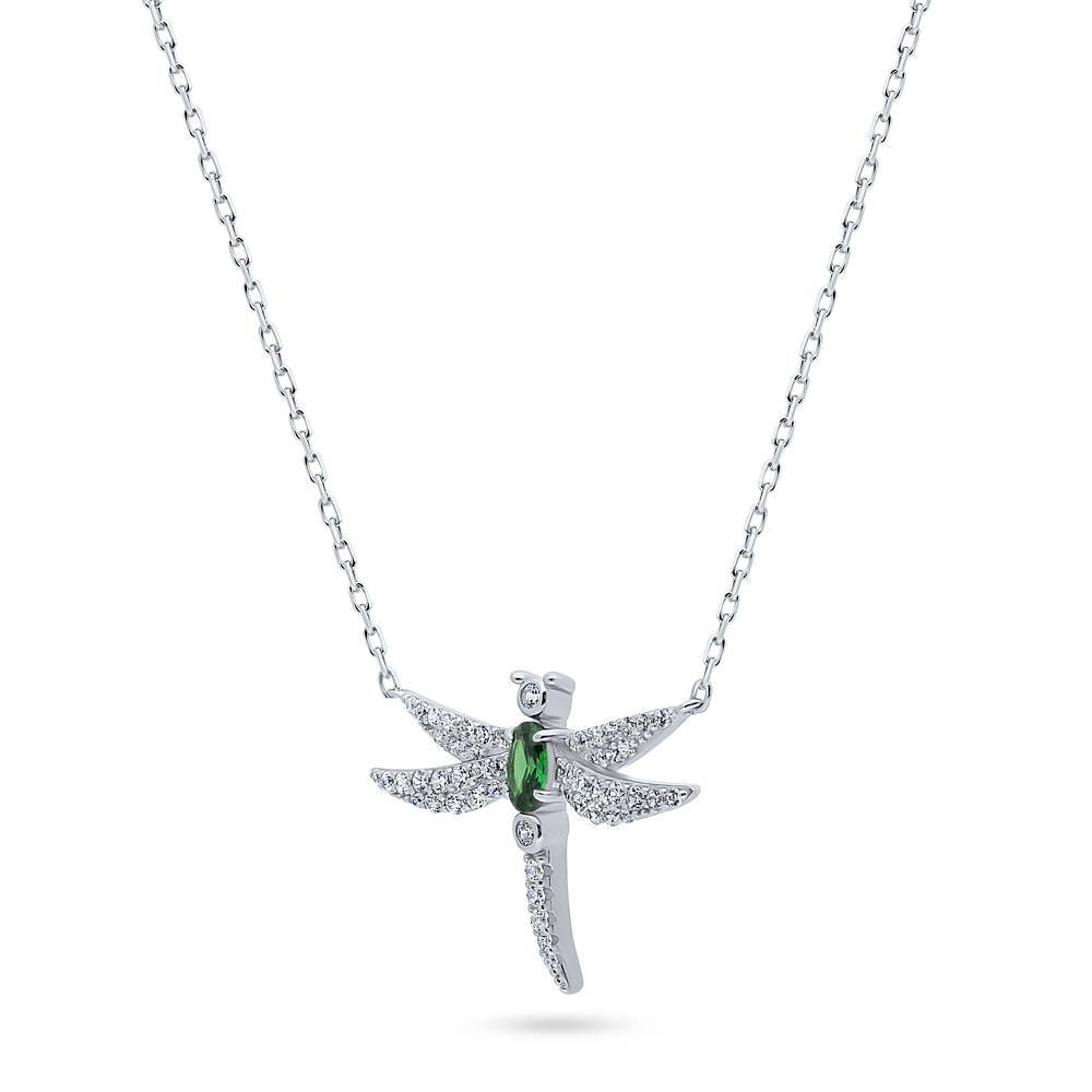 Front view of Dragonfly CZ Pendant Necklace in Sterling Silver